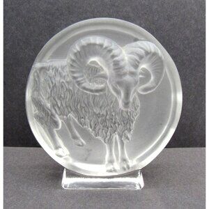 Frosted Glass Goat RAM Paperweight Decor Zodiac Aries 5.2"